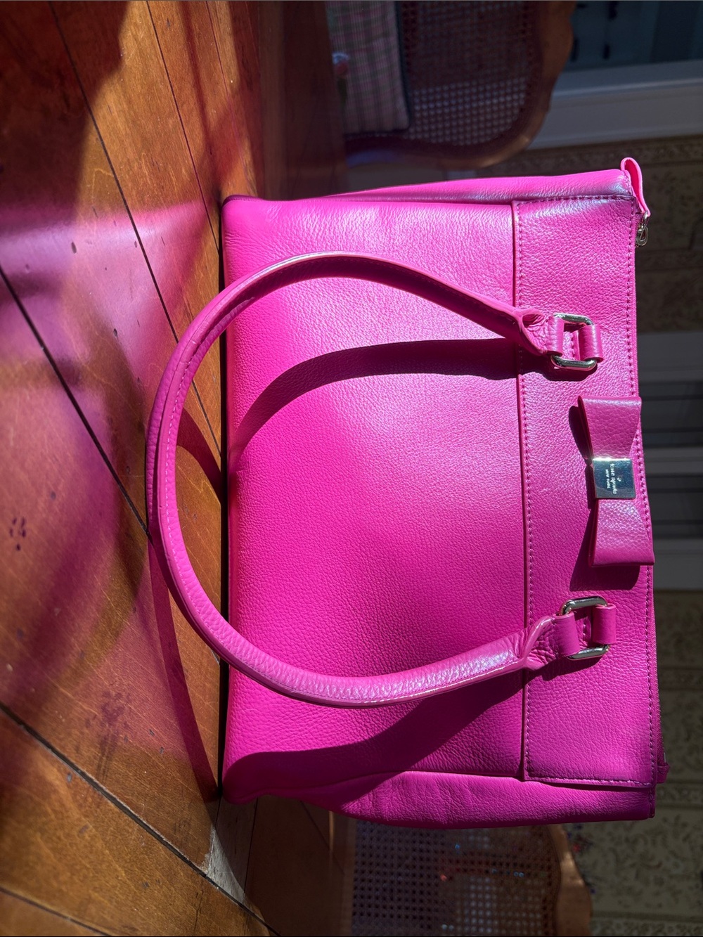 kate spade Hot Pink Leather Tote with Bow Accent
